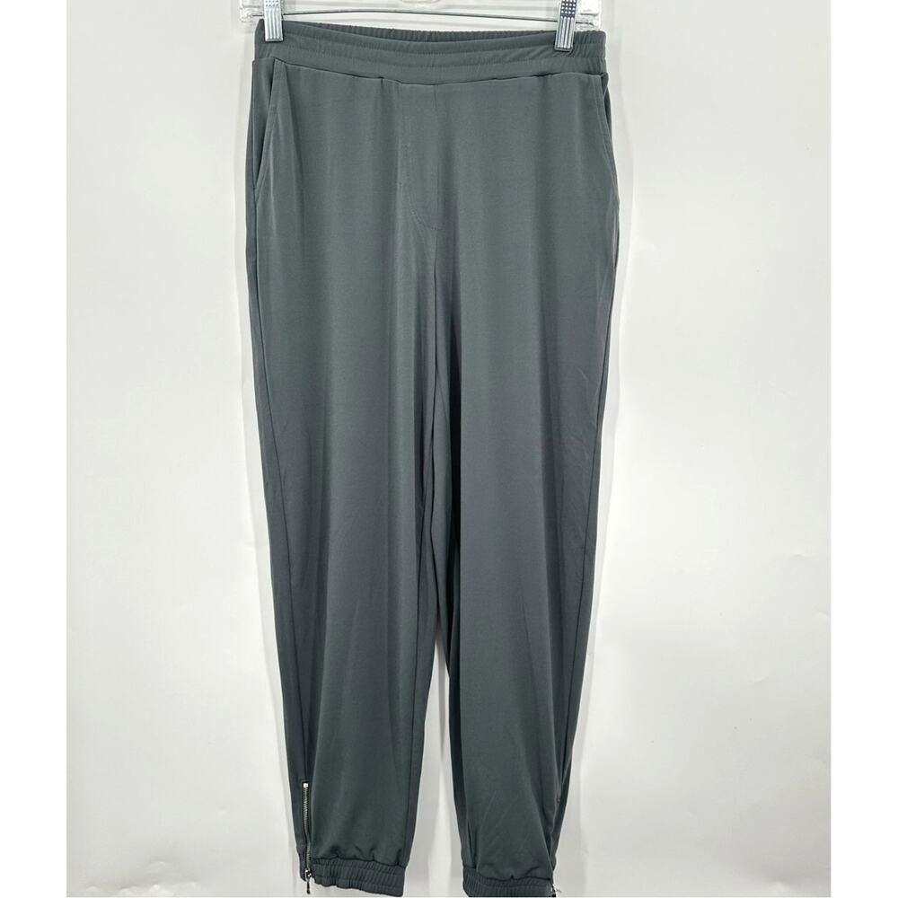 Susan Graver Liquid Knit Jogger Pants Ankle Zip GRAY Womens 2XSP Petite